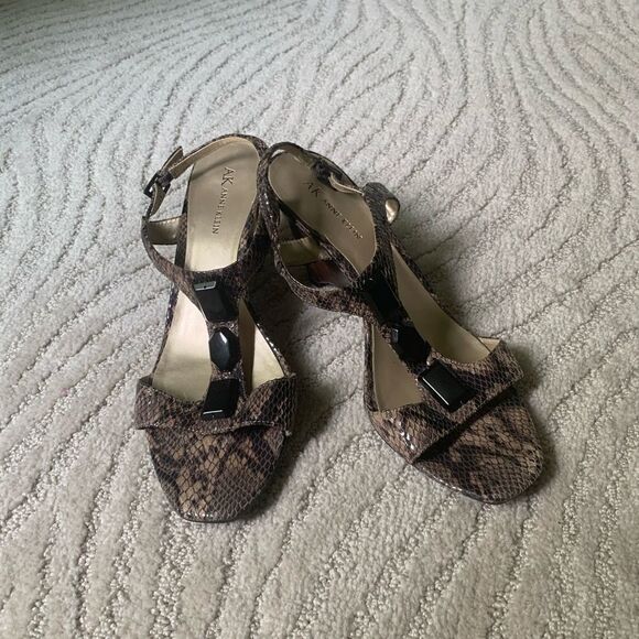 Anne Klein Brown Snake Strappy Heels - Picture 1 of 7